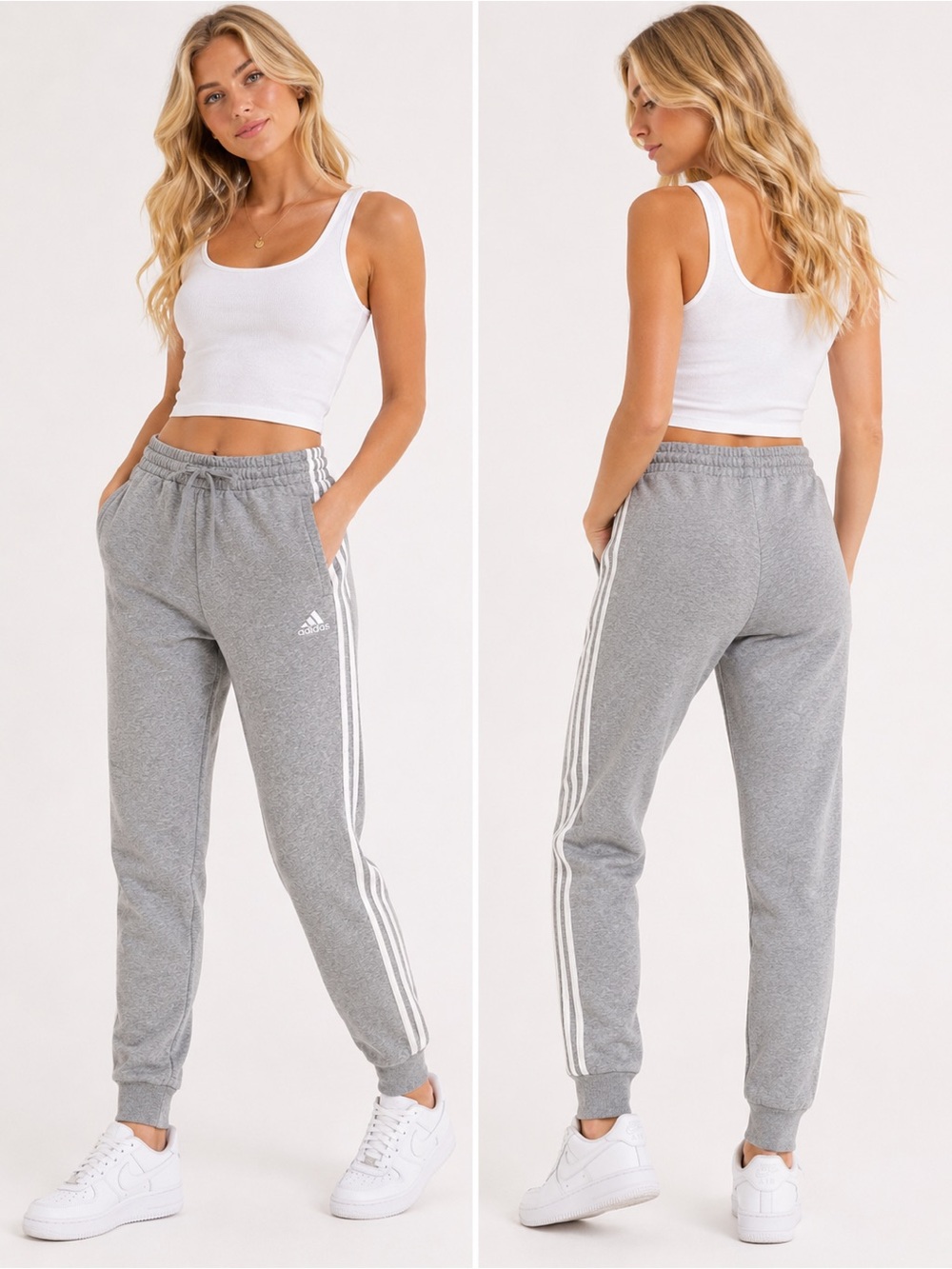 Adidas Essentials 3-Stripes Fleece Jogger Sweatpants Gray XS